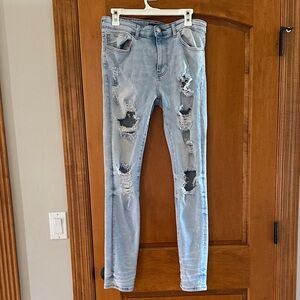 Men’s Forever 21 Light Blue Ripped Skinny Jeans W33